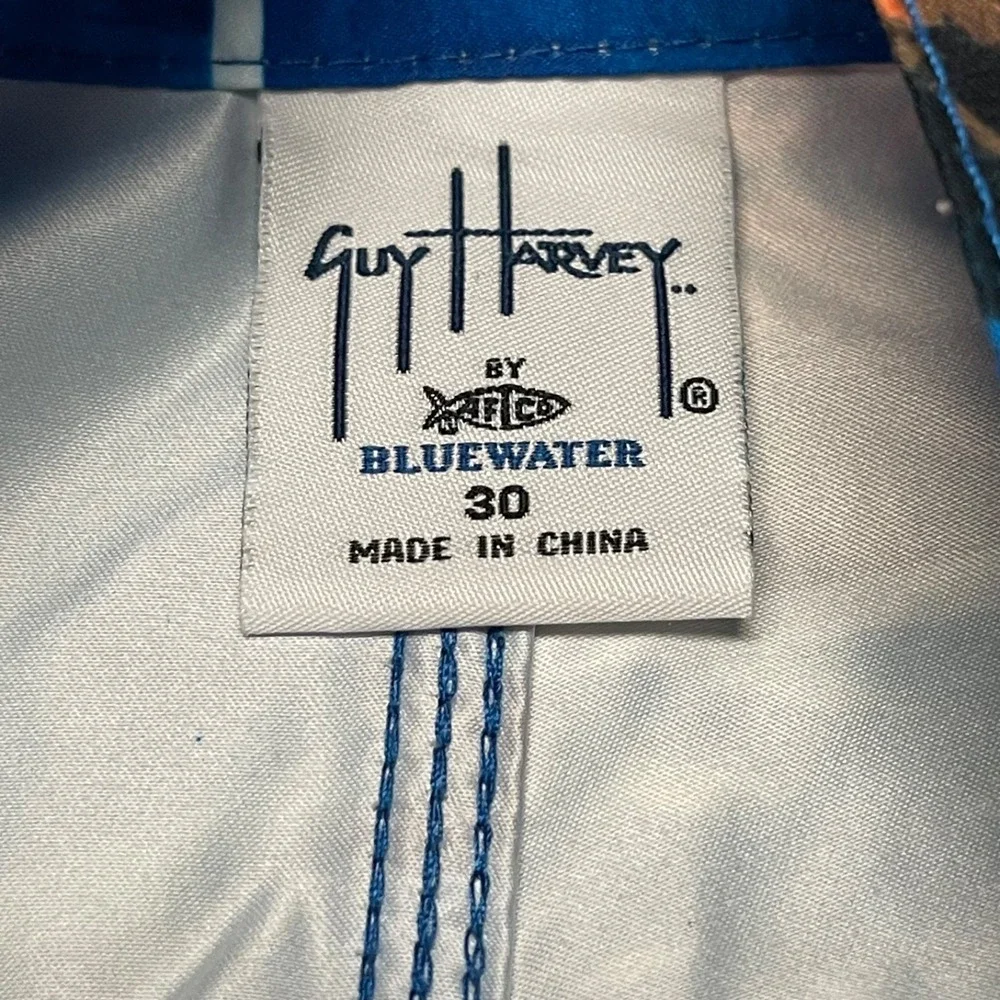 Guy Harvey AFTCO Bluewater Men's Board Shorts Size 30 Blue Marlin Photo Collage